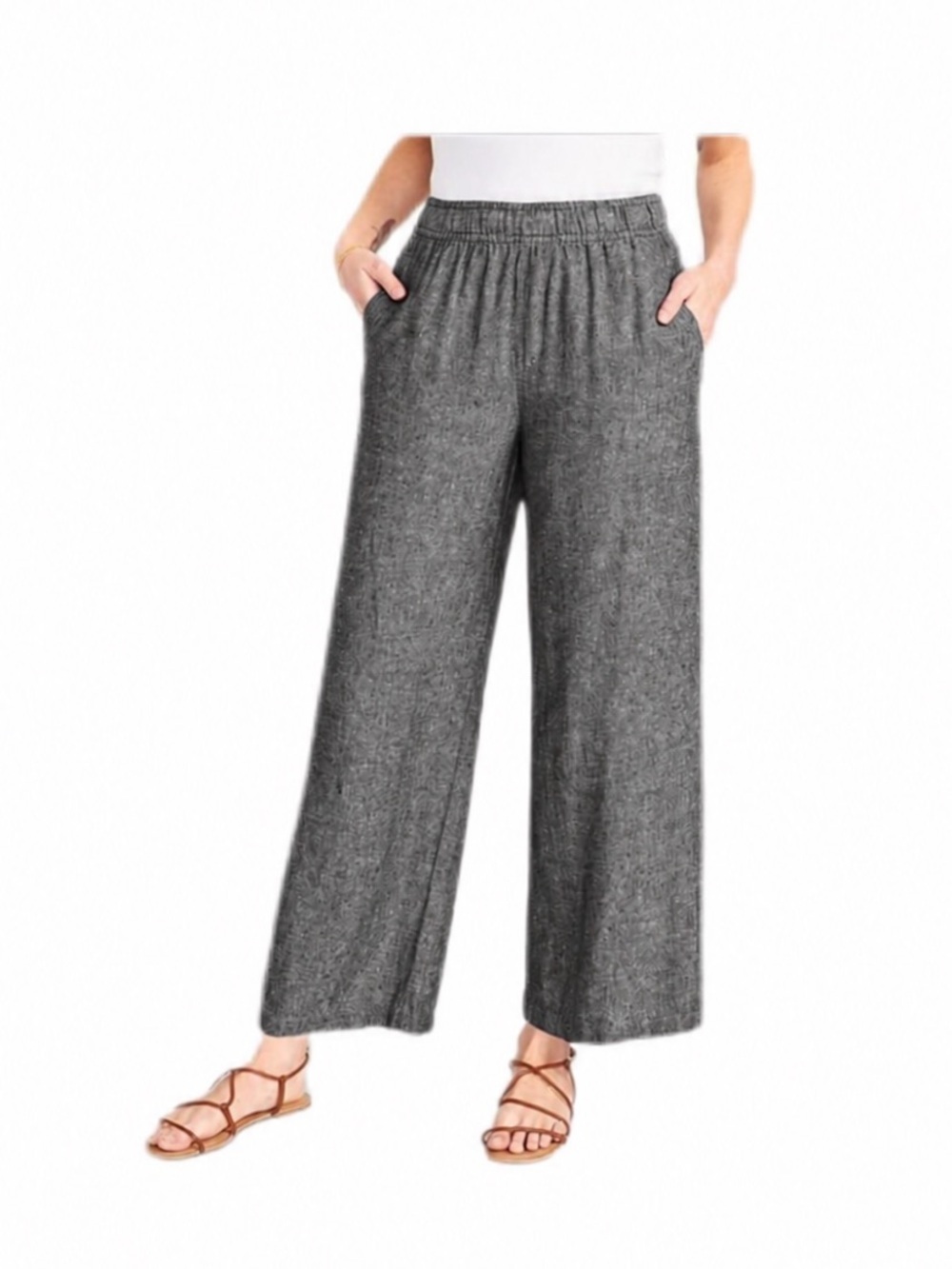 Old Navy Wide-Leg Linen Blend Pull-On Pants in Light Charcoal Heather Size S